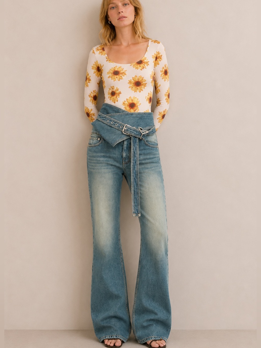 Y/Project Blue Denim High Rise  Wrap Belt Bell Jeans Sz 27